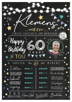 Meilensteintafel 60. Geburtstag Geschenk Personalisiert Chalkboard Mann Geburtstagsposter Rating Star