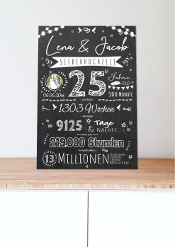 Meilensteintafel Chalkboard Geschenk 25. Hochzeitstag Silberhochzeit Personalisiert Retro Lights 14