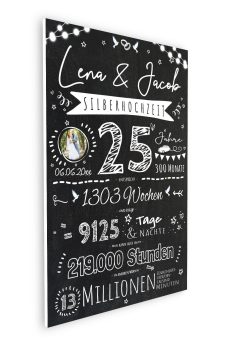 Meilensteintafel Chalkboard Geschenk 25. Hochzeitstag Silberhochzeit Personalisiert Retro Lights 16