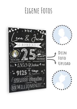 Meilensteintafel Chalkboard Geschenk 25. Hochzeitstag Silberhochzeit Personalisiert Retro Lights 19