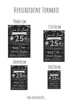 Meilensteintafel Chalkboard Geschenk 25. Hochzeitstag Silberhochzeit Personalisiert Retro Lights 21