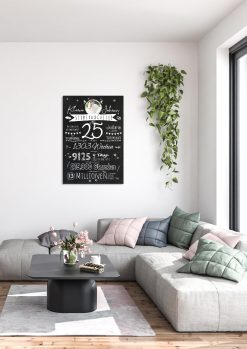 Meilensteintafel Chalkboard Geschenk 25. Hochzeitstag Silberhochzeit Personalisiert Retro Stilvoll 101