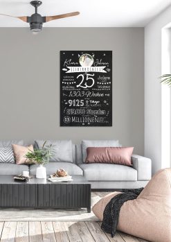 Meilensteintafel Chalkboard Geschenk 25. Hochzeitstag Silberhochzeit Personalisiert Retro Stilvoll 103