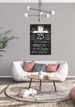 Meilensteintafel Chalkboard Geschenk 25. Hochzeitstag Silberhochzeit Personalisiert Retro Stilvoll 104