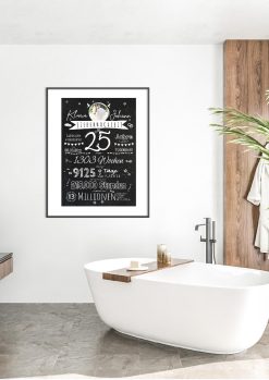 Meilensteintafel Chalkboard Geschenk 25. Hochzeitstag Silberhochzeit Personalisiert Retro Stilvoll 105
