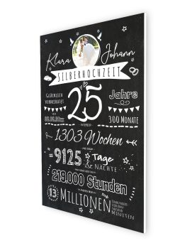Meilensteintafel Chalkboard Geschenk 25. Hochzeitstag Silberhochzeit Personalisiert Retro Stilvoll 107