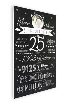Meilensteintafel Chalkboard Geschenk 25. Hochzeitstag Silberhochzeit Personalisiert Retro Stilvoll 108