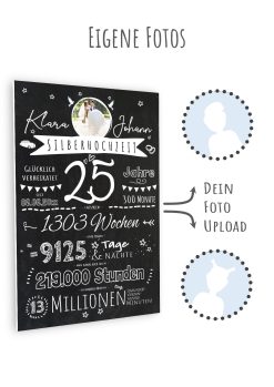 Meilensteintafel Chalkboard Geschenk 25. Hochzeitstag Silberhochzeit Personalisiert Retro Stilvoll 111
