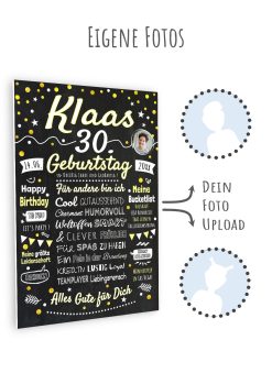 Meilensteintafel Chalkboard Geschenk 30. Geburtstag Personalisiert Geburtstagstafel Frau Mann Klassik Gold Foto 011