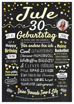 Meilensteintafel Chalkboard Geschenk 30. Geburtstag Personalisiert Geburtstagstafel Frau Mann Klassik Gold Foto 2