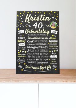 Meilensteintafel Chalkboard Geschenk 40. Geburtstag Personalisiert Geburtstagstafel Frau Mann Klassik Gold Foto 104