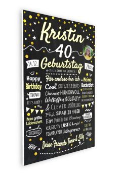 Meilensteintafel Chalkboard Geschenk 40. Geburtstag Personalisiert Geburtstagstafel Frau Mann Klassik Gold Foto 106