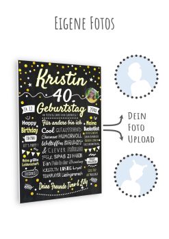 Meilensteintafel Chalkboard Geschenk 40. Geburtstag Personalisiert Geburtstagstafel Frau Mann Klassik Gold Foto 109