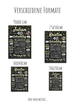 Meilensteintafel Chalkboard Geschenk 40. Geburtstag Personalisiert Geburtstagstafel Frau Mann Klassik Gold Foto 110