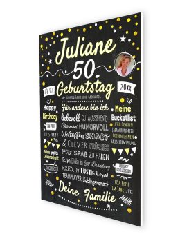 Meilensteintafel Chalkboard Geschenk 50. Geburtstag Personalisiert Geburtstagstafel Frau Mann Klassik Gold Foto 107