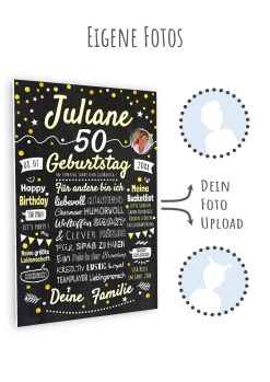 Meilensteintafel Chalkboard Geschenk 50. Geburtstag Personalisiert Geburtstagstafel Frau Mann Klassik Gold Foto 111
