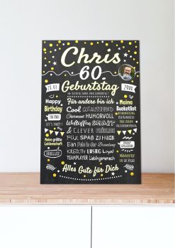 Meilensteintafel Chalkboard Geschenk 60. Geburtstag Personalisiert Geburtstagstafel Frau Mann Klassik Gold Foto 004