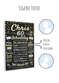 Meilensteintafel Chalkboard Geschenk 60. Geburtstag Personalisiert Geburtstagstafel Frau Mann Klassik Gold Foto 009