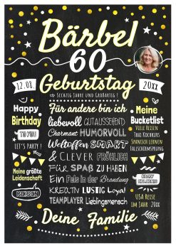 Meilensteintafel Chalkboard Geschenk 60. Geburtstag Personalisiert Geburtstagstafel Frau Mann Klassik Gold Foto 2