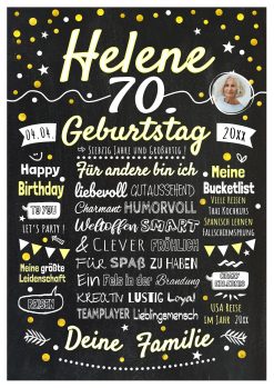 Meilensteintafel Chalkboard Geschenk 70. Geburtstag Personalisiert Geburtstagstafel Frau Klassik Gold Foto