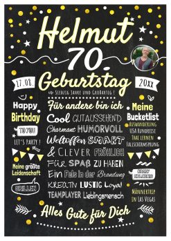 Meilensteintafel Chalkboard Geschenk 70. Geburtstag Personalisiert Geburtstagstafel Frau Mann Klassik Gold Foto