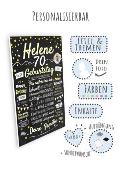 Meilensteintafel Chalkboard Geschenk 70. Geburtstag Personalisiert Geburtstagstafel Mann Frau Klassik Gold Foto09