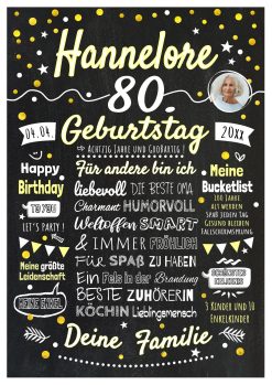 Meilensteintafel Chalkboard Geschenk 80. Geburtstag Personalisiert Geburtstagstafel Frau Klassik Gold Foto