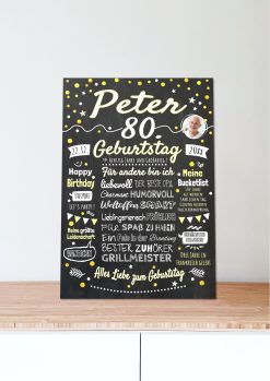 Meilensteintafel Chalkboard Geschenk 80. Geburtstag Personalisiert Geburtstagstafel Frau Mann Klassik Gold Foto06
