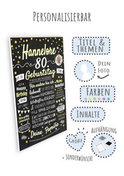 Meilensteintafel Chalkboard Geschenk 80. Geburtstag Personalisiert Geburtstagstafel Frau Mann Klassik Gold Foto09