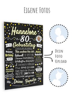 Meilensteintafel Chalkboard Geschenk 80. Geburtstag Personalisiert Geburtstagstafel Frau Mann Klassik Gold Foto11