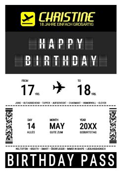Meilensteintafel Geschenk 18. Geburtstag Volljährigkeit Aviation Reise Weltenbummler Birthday Boarding Pass No 1 (1)