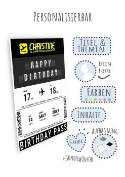 Meilensteintafel Geschenk 18. Geburtstag Volljährigkeit Aviation Reise Weltenbummler Birthday Boarding Pass No 106