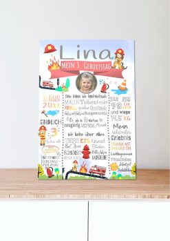 Meilensteintafel 2., 3., 4., 5., 6. Geburtstag Geschenk Personalisiert Action Feuerwehr Geburtstagstafel Junge Mädchen 105