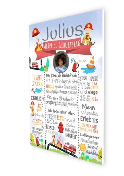 Meilensteintafel 2., 3., 4., 5., 6. Geburtstag Geschenk Personalisiert Action Feuerwehr Geburtstagstafel Junge Mädchen 106