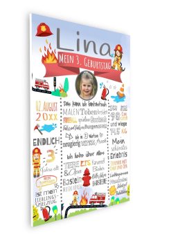 Meilensteintafel 2., 3., 4., 5., 6. Geburtstag Geschenk Personalisiert Action Feuerwehr Geburtstagstafel Junge Mädchen 107