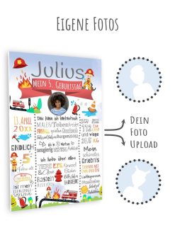 Meilensteintafel 2., 3., 4., 5., 6. Geburtstag Geschenk Personalisiert Action Feuerwehr Geburtstagstafel Junge Mädchen 110