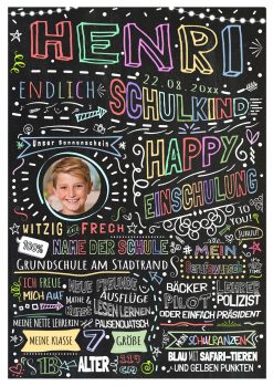 Meilensteintafel Einschulung Geschenk Personalisiert Einschulungsposter Schulanfang Chalkboard Junge Mädchen Bunte Schulzeit