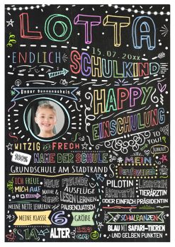 Meilensteintafel Einschulung Geschenk Personalisiert Einschulungsposter Schulanfang Chalkboard Mädchen Junge Bunte Schulzeit