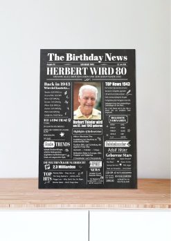 Meilensteintafel Geburtstags Zeitung 80. Geburtstag 1943 Geschenk Jahrgangsposter Magazin Personalisiert Frau Mann Chalkboard06