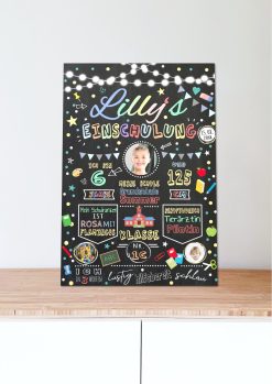 Meilensteintafel Geschenk Zur Einschulung Einschulungsposter Schulanfang Personalisiert Junge Mädchen Lichterkette 3 Fotos05