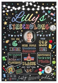 Meilensteintafel Geschenk Zur Einschulung Einschulungsposter Schulanfang Personalisiert Mädchen Lichterkette 3 Fotos