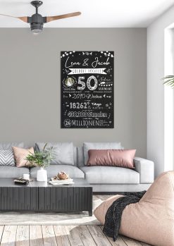 Meilensteintafel Chalkboard Geschenk 50. Hochzeitstag Goldene Hochzeit Personalisiert Retro Lights 103