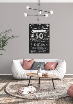 Meilensteintafel Chalkboard Geschenk 50. Hochzeitstag Goldene Hochzeit Personalisiert Retro Lights 104