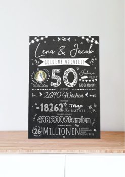 Meilensteintafel Chalkboard Geschenk 50. Hochzeitstag Goldene Hochzeit Personalisiert Retro Lights 106