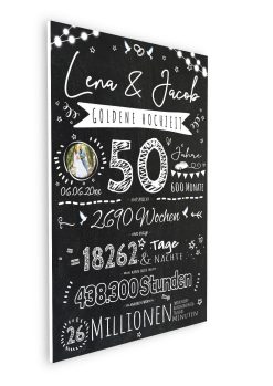 Meilensteintafel Chalkboard Geschenk 50. Hochzeitstag Goldene Hochzeit Personalisiert Retro Lights 108