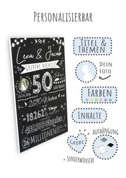 Meilensteintafel Chalkboard Geschenk 50. Hochzeitstag Goldene Hochzeit Personalisiert Retro Lights 109