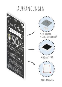 Meilensteintafel Chalkboard Geschenk 50. Hochzeitstag Goldene Hochzeit Personalisiert Retro Lights 110