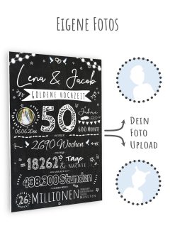 Meilensteintafel Chalkboard Geschenk 50. Hochzeitstag Goldene Hochzeit Personalisiert Retro Lights 111