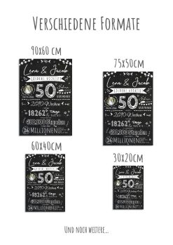 Meilensteintafel Chalkboard Geschenk 50. Hochzeitstag Goldene Hochzeit Personalisiert Retro Lights 112