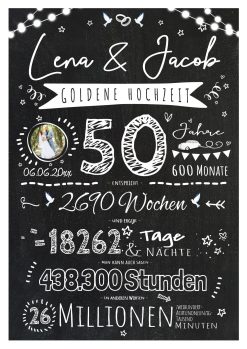 Meilensteintafel Chalkboard Geschenk 50. Hochzeitstag Goldene Hochzeit Personalisiert Retro Lights